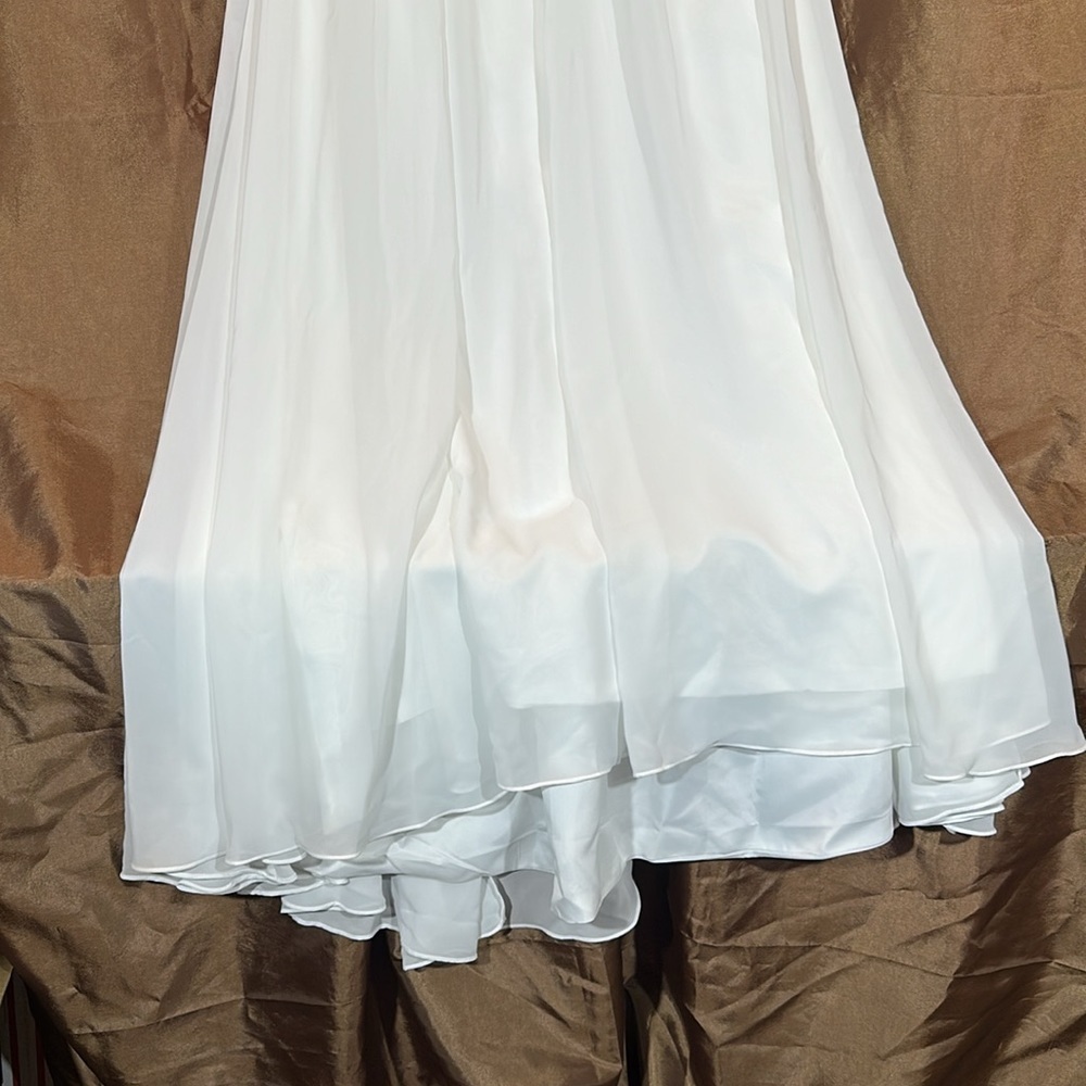Hebeos White Chiffon A-Line Prom Dress Beaded Lace Built-In Bra NWT - Picture 3 of 8